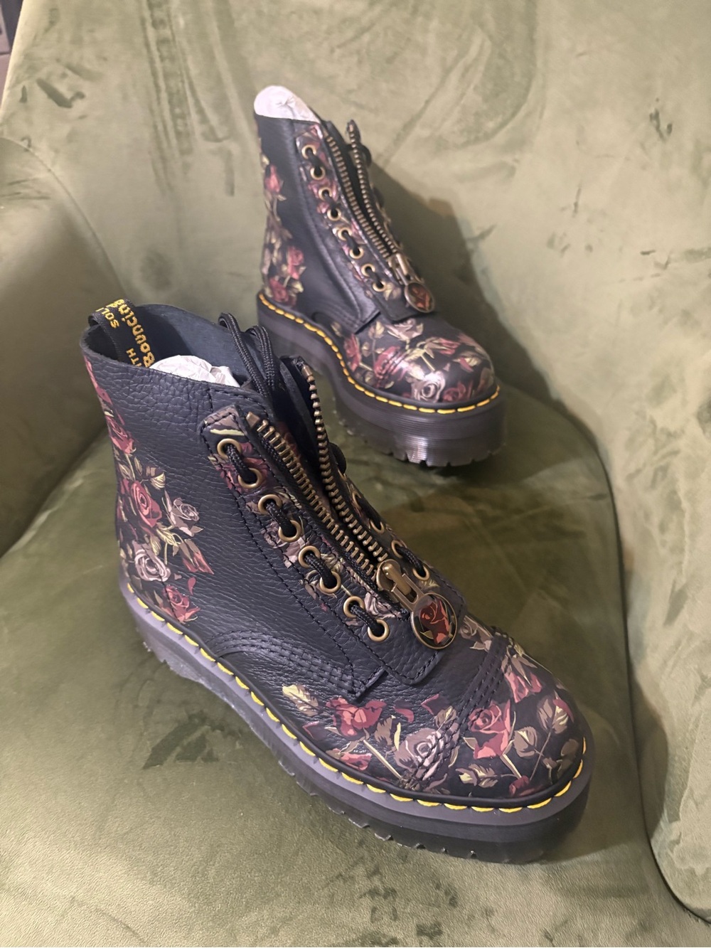 Dr. Martens Black Floral Platform Zip Lace-Up Boot - Picture 2 of 11